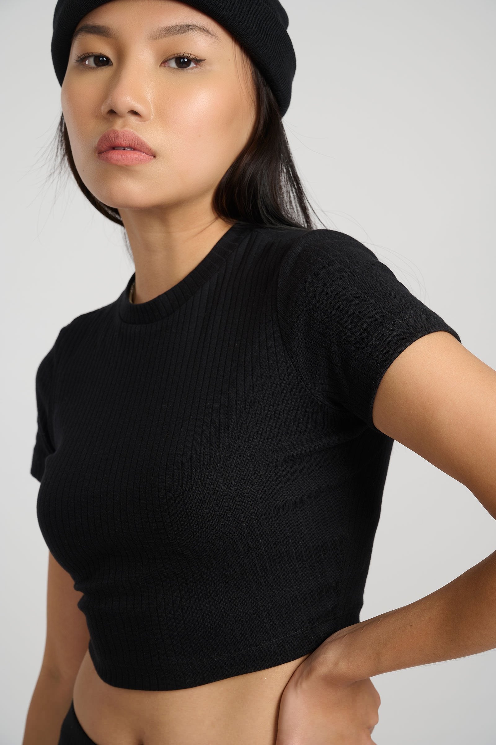 Jet Black Ribbed Crop Top - BonkersCorner