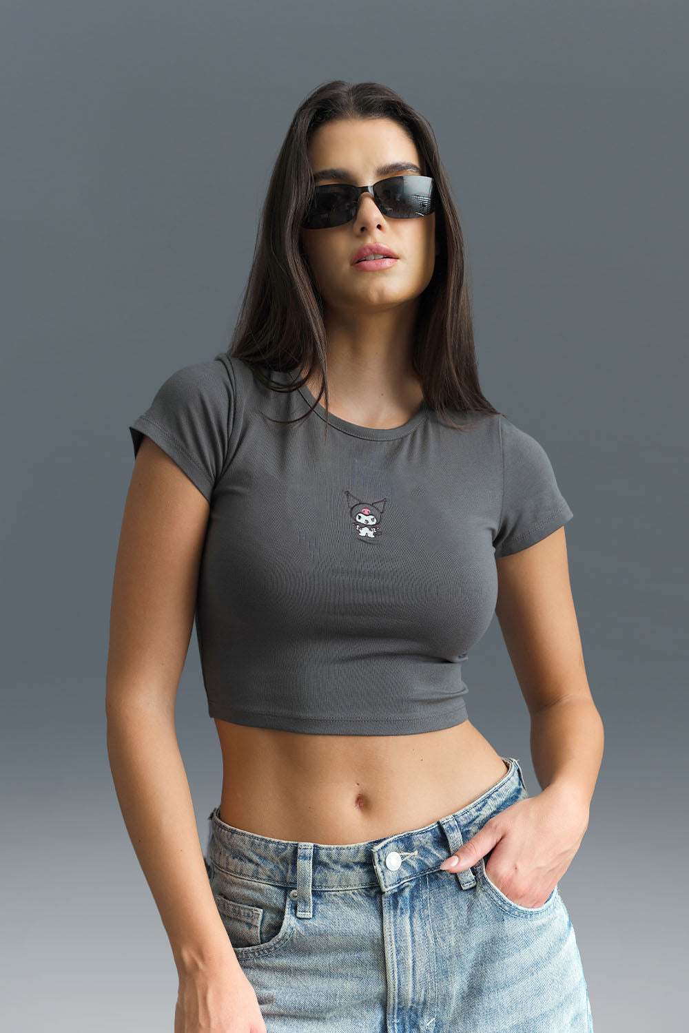Kuromi Long Length Baby Tee - BonkersCorner