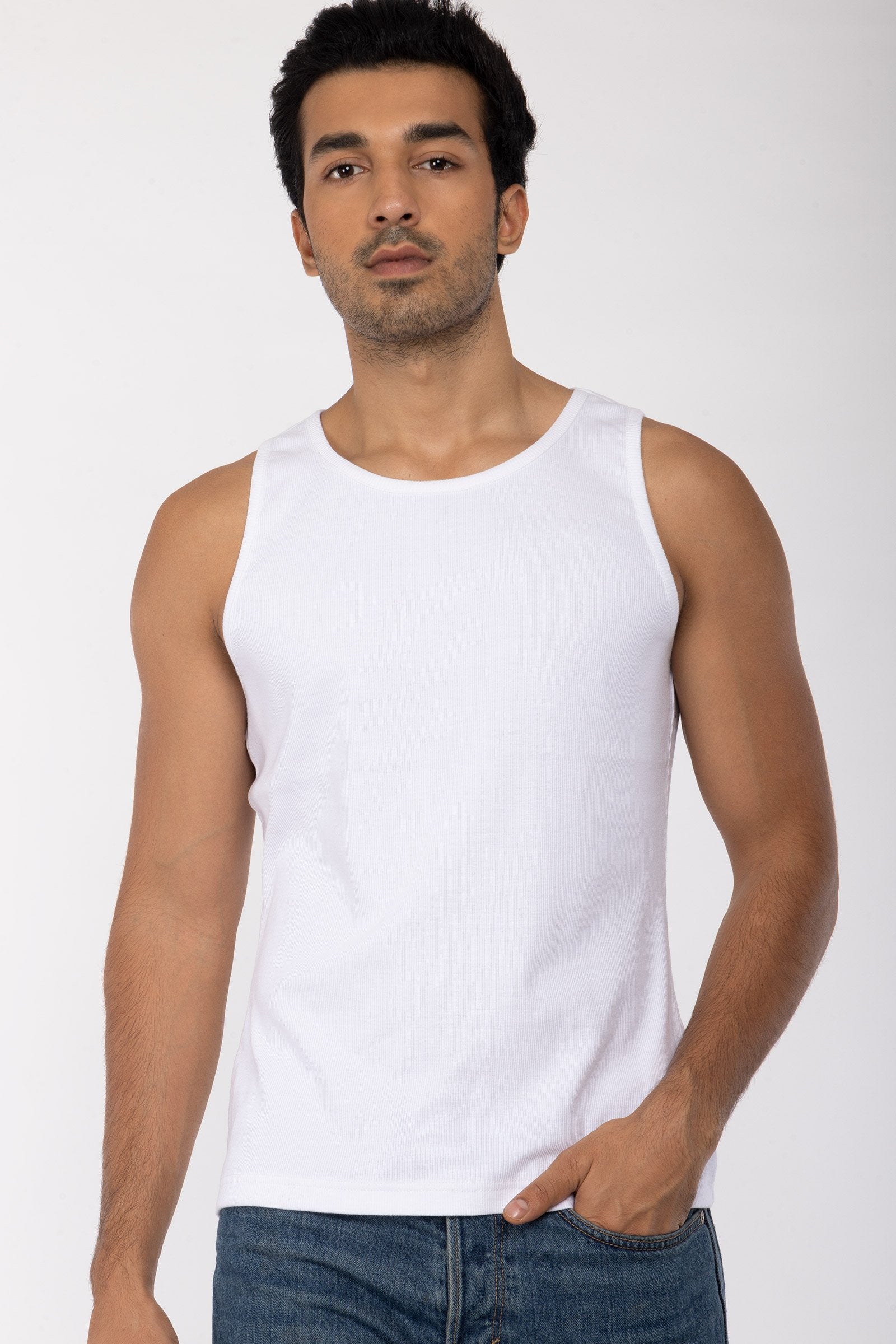 Men's White Ribbed Vest Tank - BonkersCorner