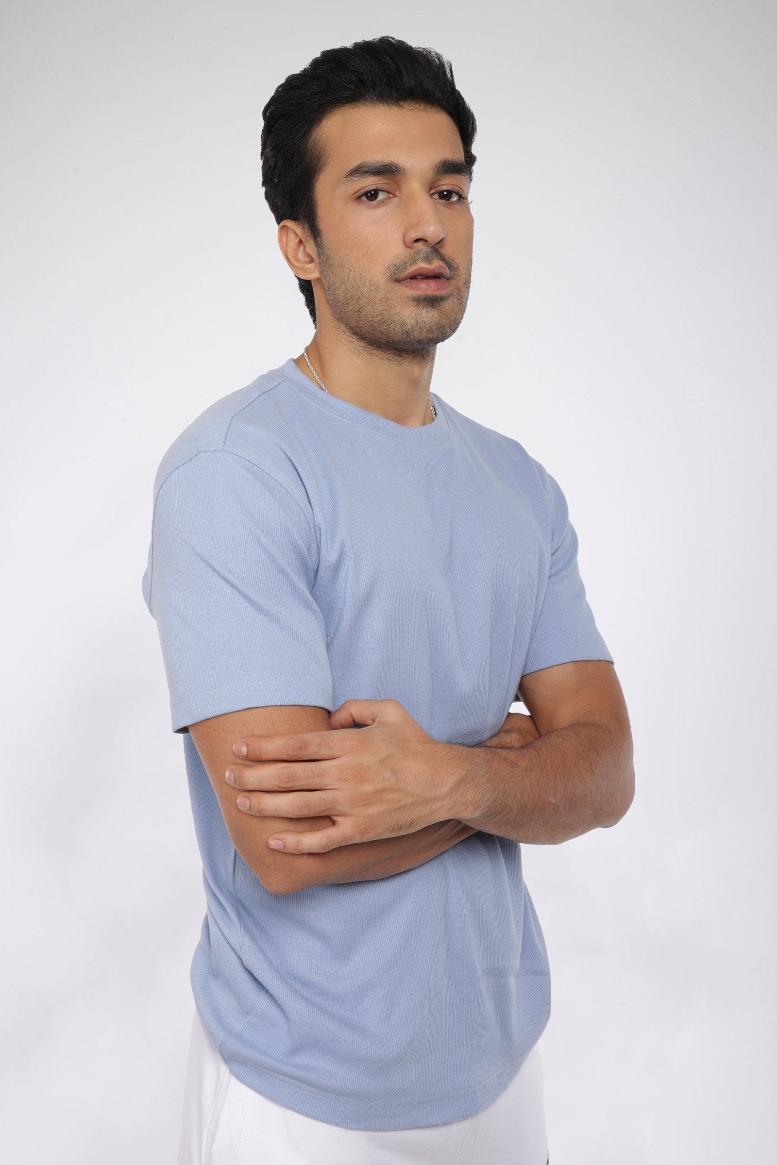 Mens Blue Ribbed Relaxed Fit T-shirt - BonkersCorner