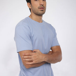Mens Blue Ribbed Relaxed Fit T-shirt - BonkersCorner