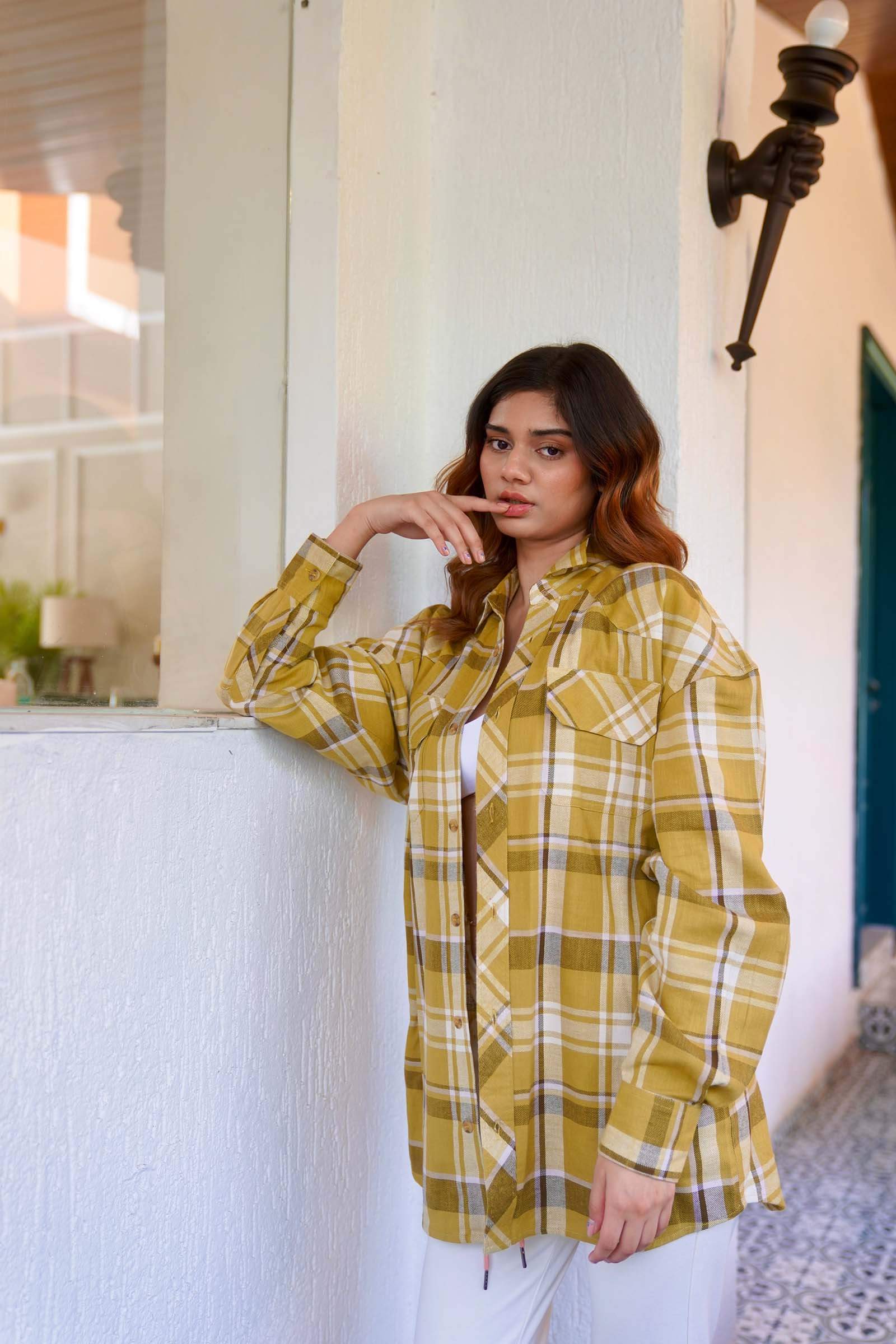 Mustard Plaid Oversized Shirt - BonkersCorner