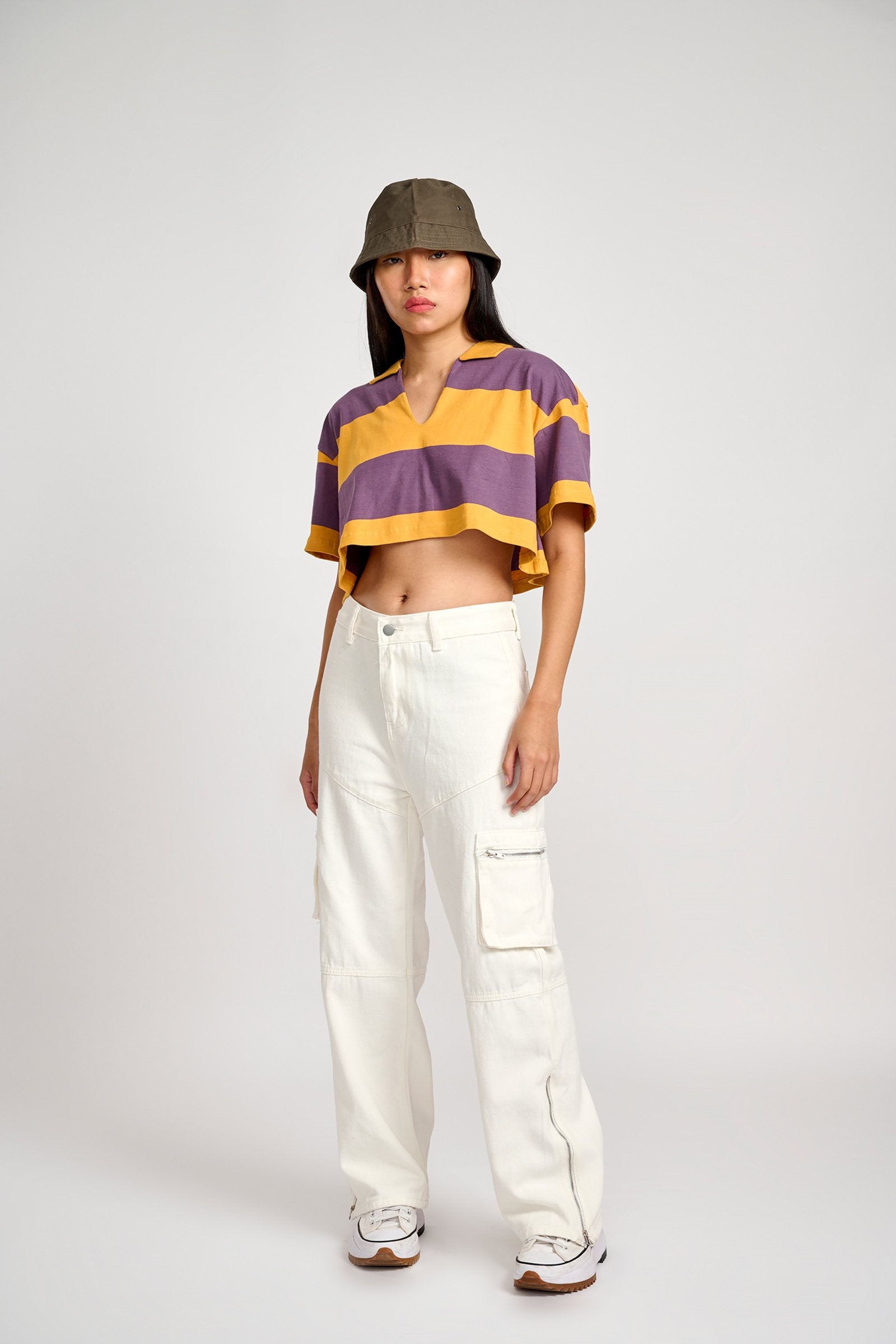 Musty Plum Striped Loose Crop Top - BonkersCorner
