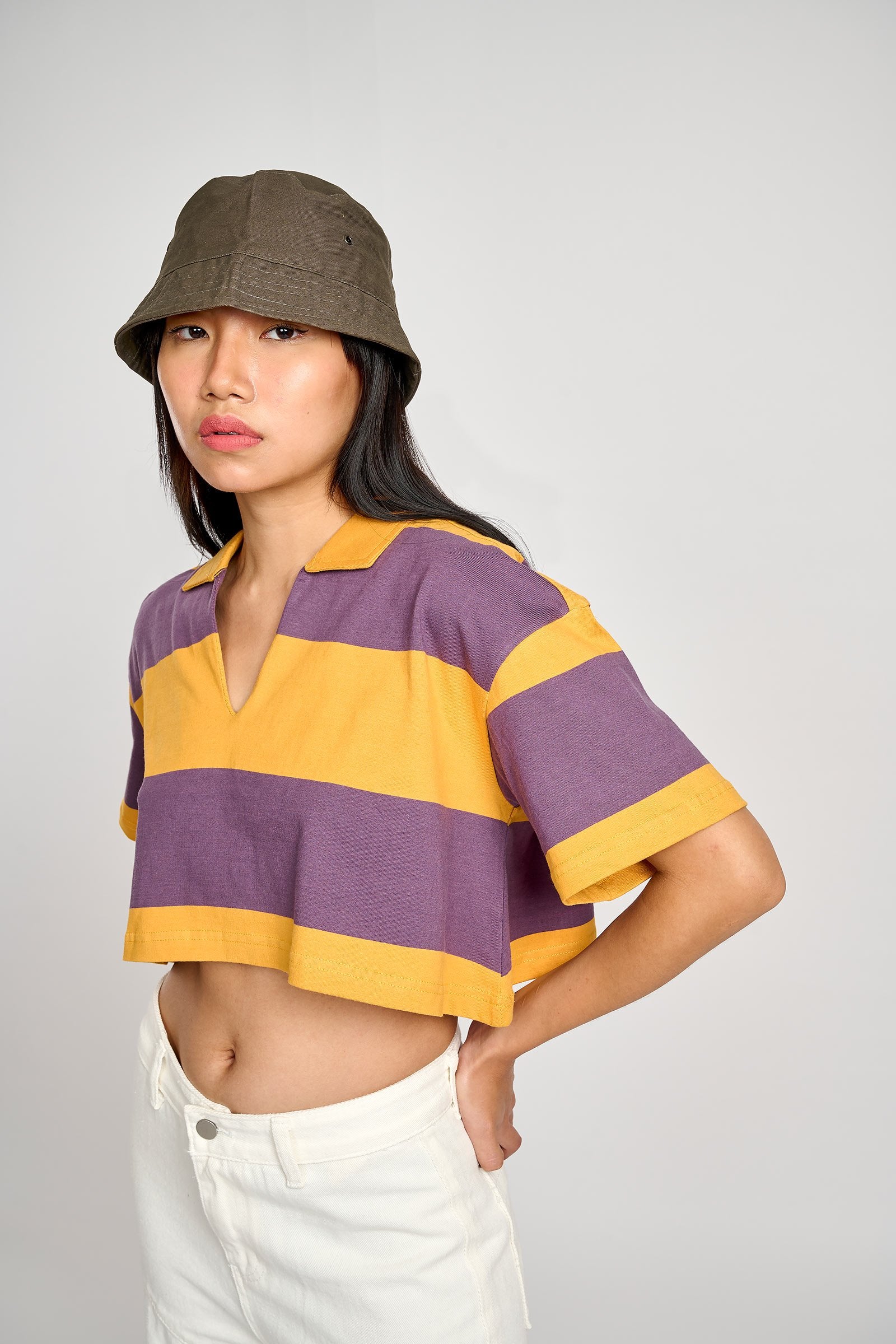 Musty Plum Striped Loose Crop Top - BonkersCorner