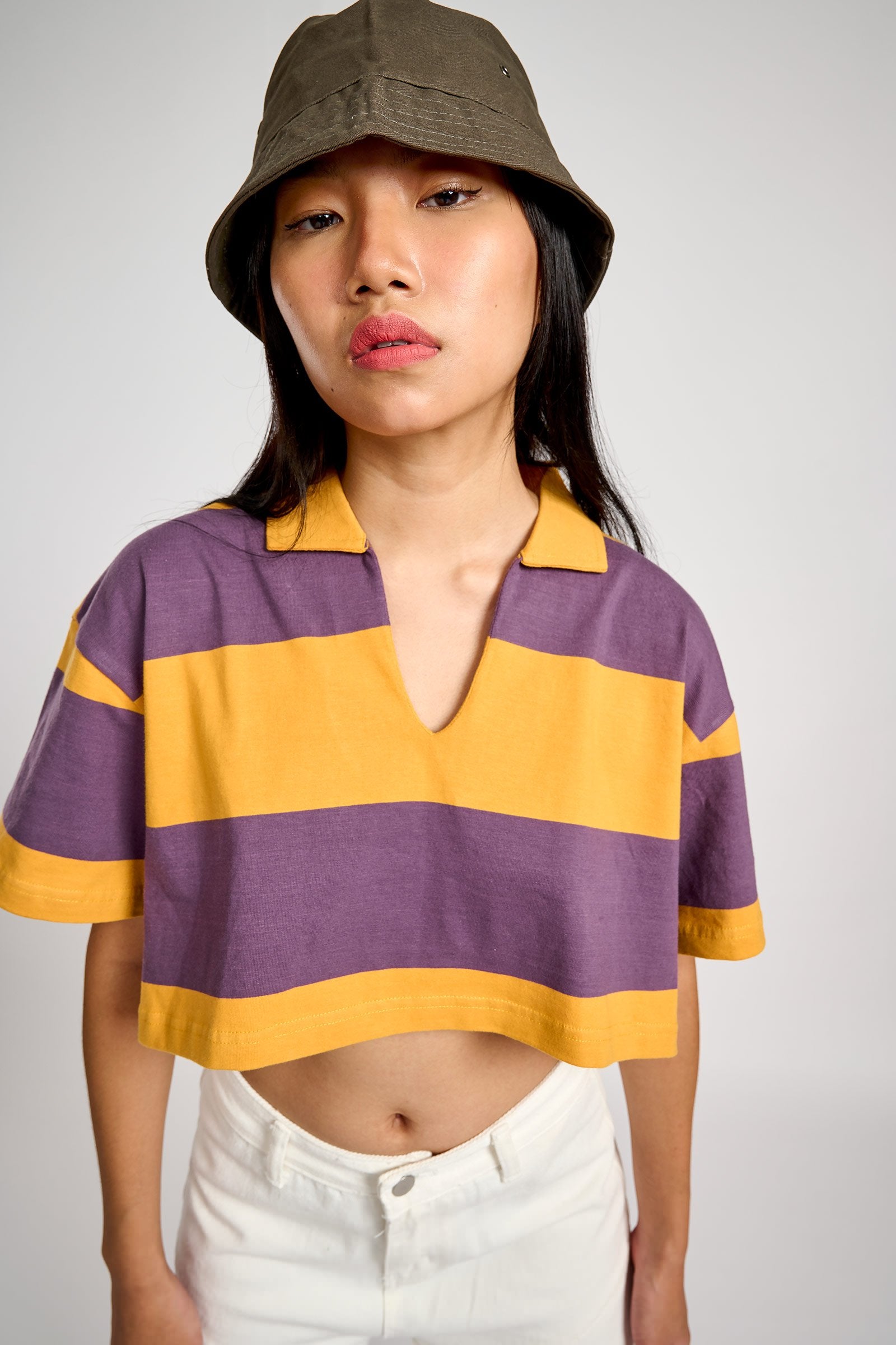 Musty Plum Striped Loose Crop Top - BonkersCorner