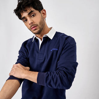 Navy Blue Collared Sweatshirt - BonkersCorner