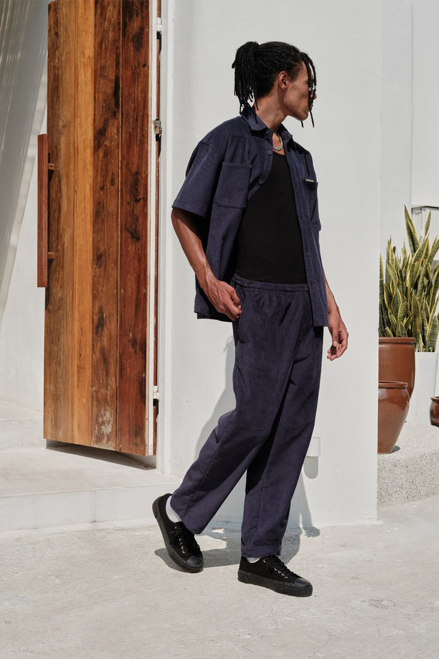 Corduroy Trousers with Pockets - Navy Blue main image 1