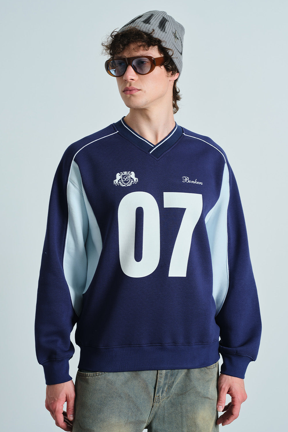 Navy 07 Varsity V-Neck Sweatshirt - BonkersCorner