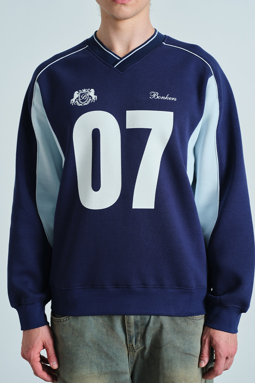 Navy 07 Varsity V-Neck Sweatshirt - BonkersCorner