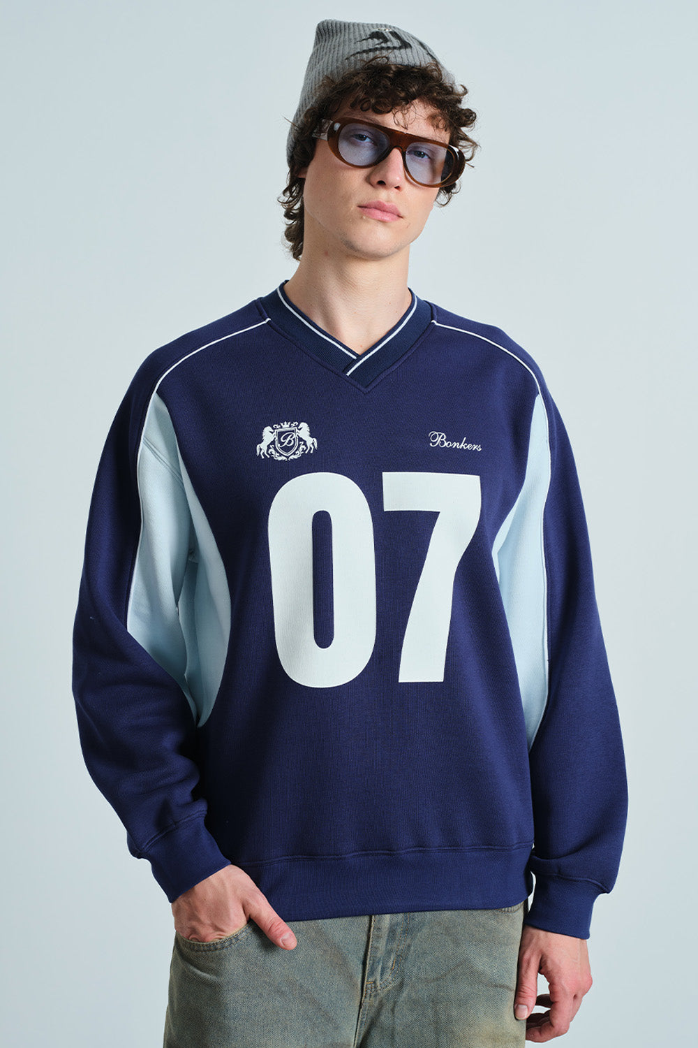 Navy 07 Varsity V-Neck Sweatshirt - BonkersCorner