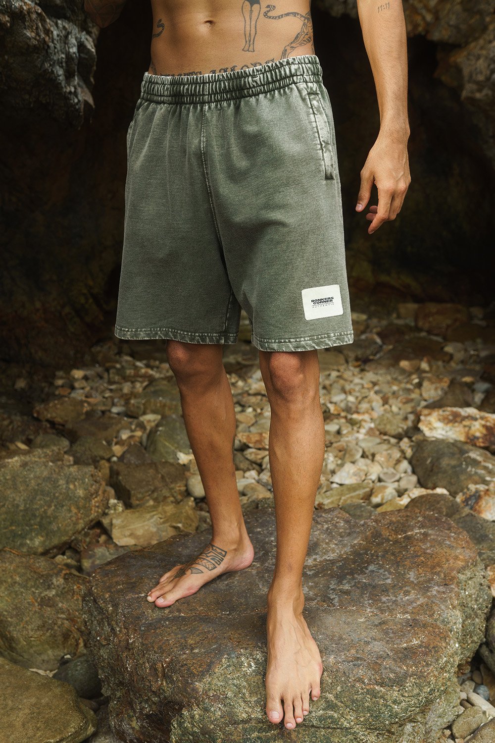 Olive Heavyweight Faded Shorts - BonkersCorner