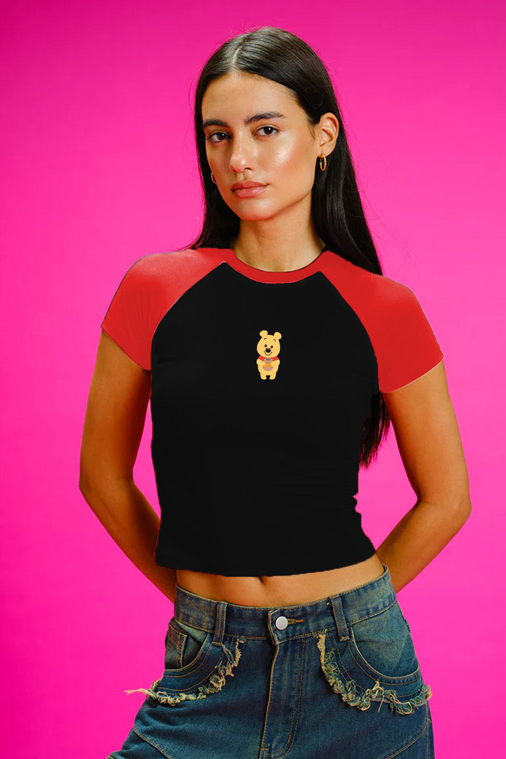 Lil Pooh Raglan Sleeves Baby Tee