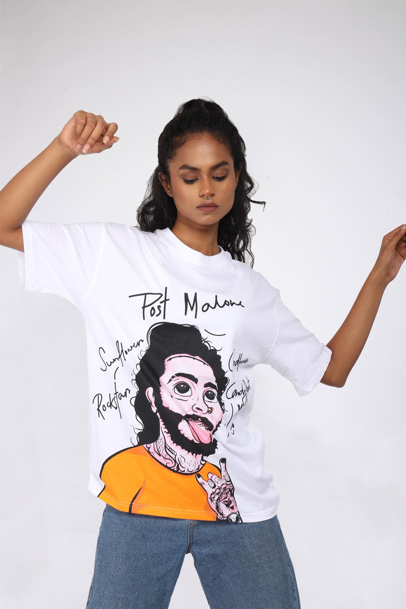 Post Malone Illustration Oversized T-shirt - BonkersCorner