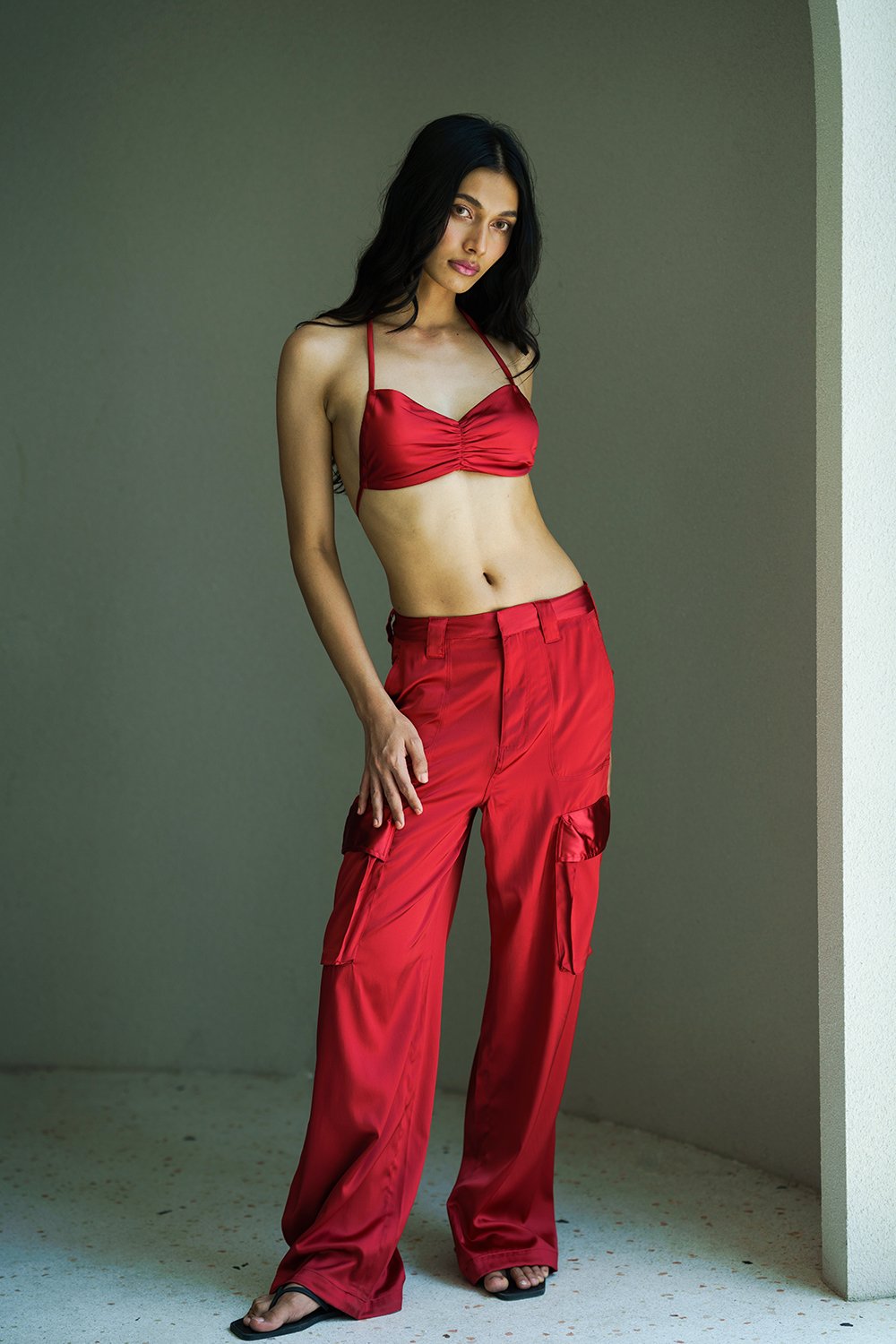 Red Satin Utility Pants - BonkersCorner