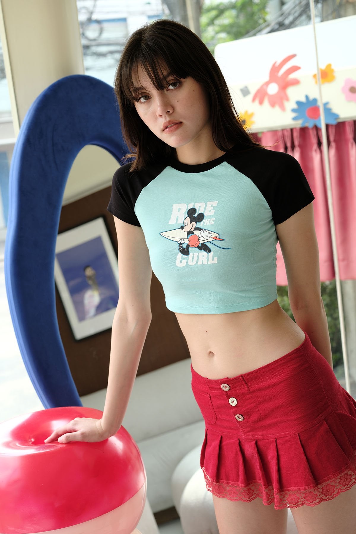 Ride The Curl Raglan Sleeve Baby Tee - BonkersCorner