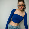 Royal Blue Ribbed Square Neck Top - BonkersCorner