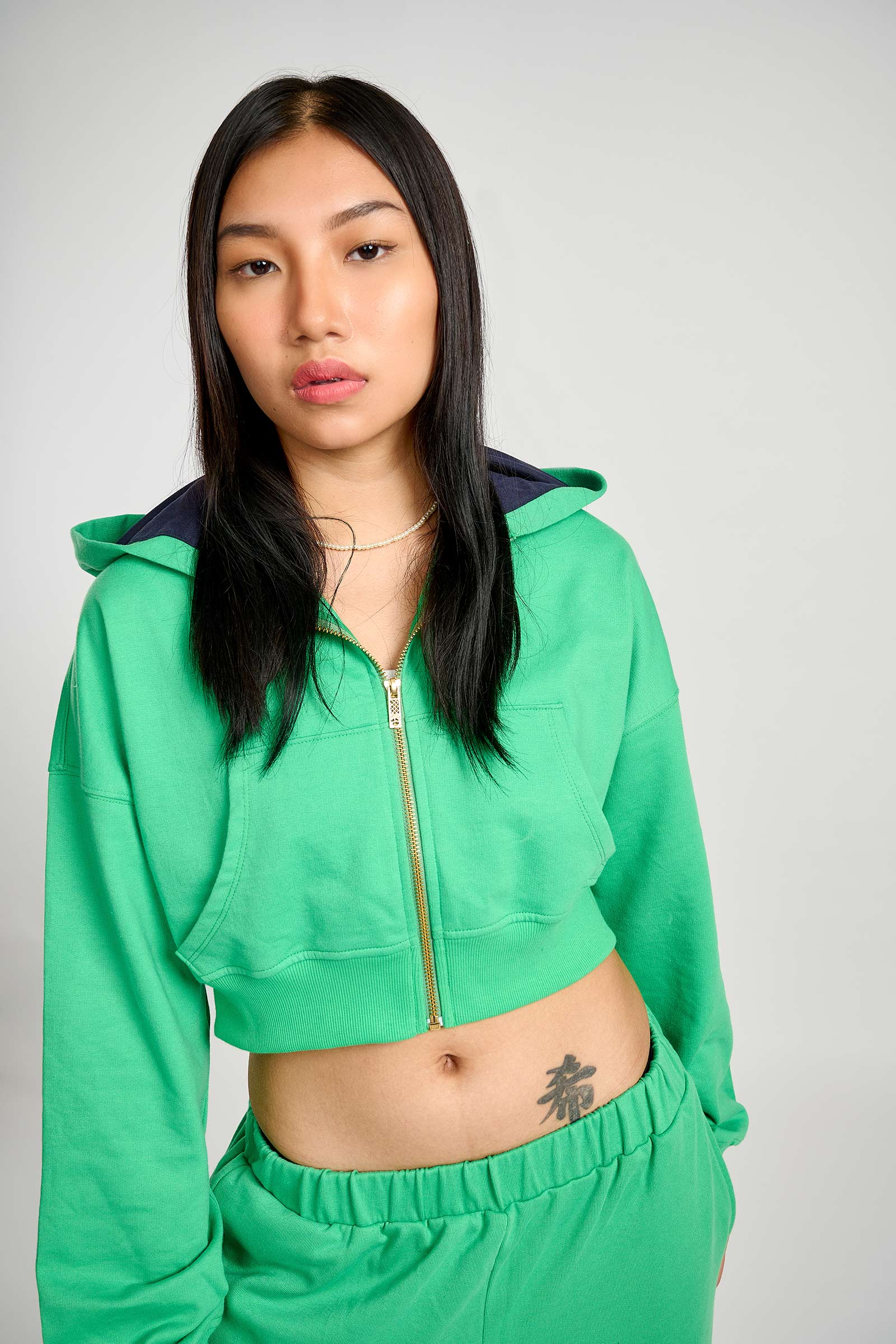 Seafoam Crop Zipper Hoodie - BonkersCorner