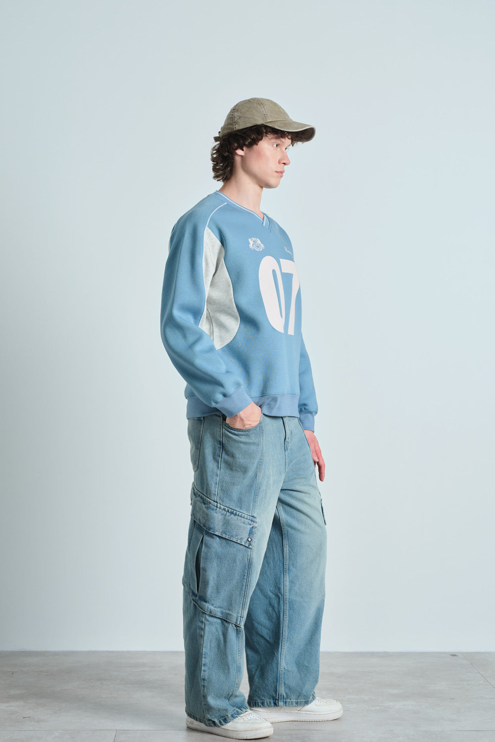 Silver Blue 07 Varsity V-Neck Sweatshirt - BonkersCorner
