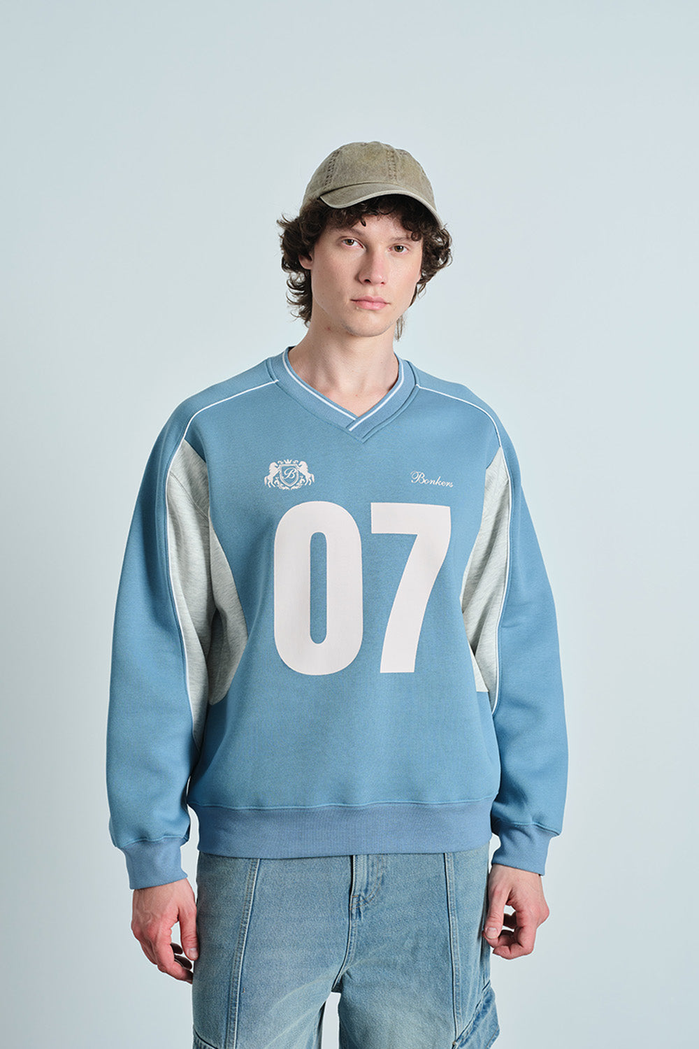 Silver Blue 07 Varsity V-Neck Sweatshirt - BonkersCorner