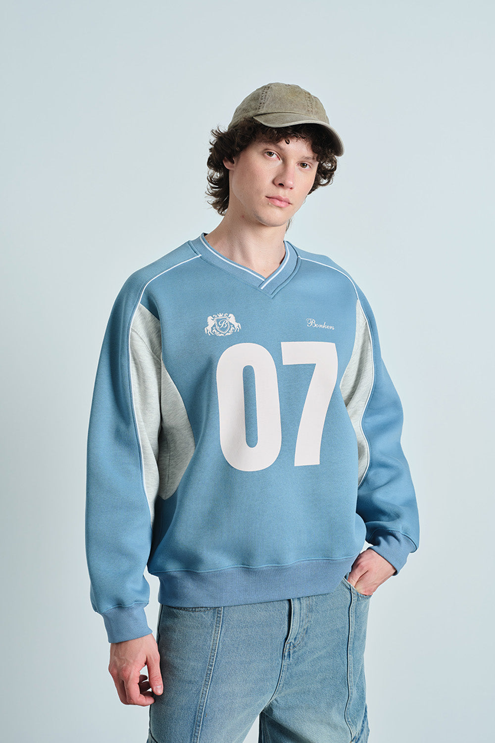 Silver Blue 07 Varsity V-Neck Sweatshirt - BonkersCorner