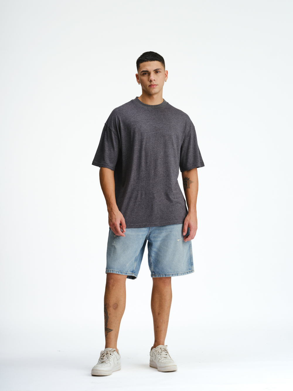 Solid Dark Grey Melange Soft Jersey Oversized T-shirt - BonkersCorner