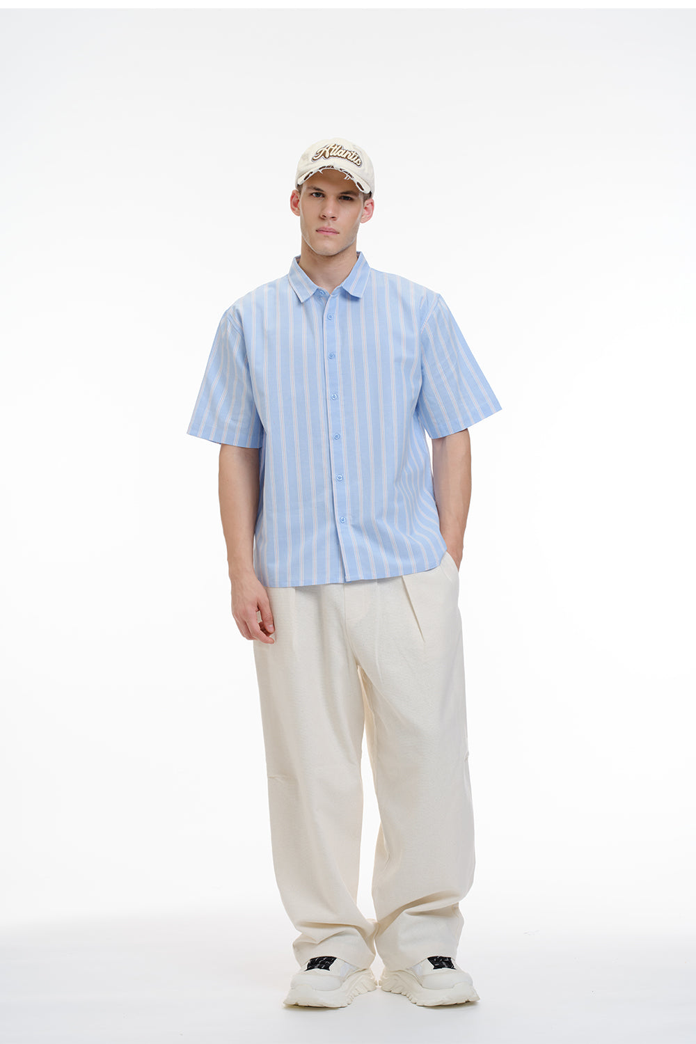 Blue Vintage Striped Short Sleeve Shirt - BonkersCorner