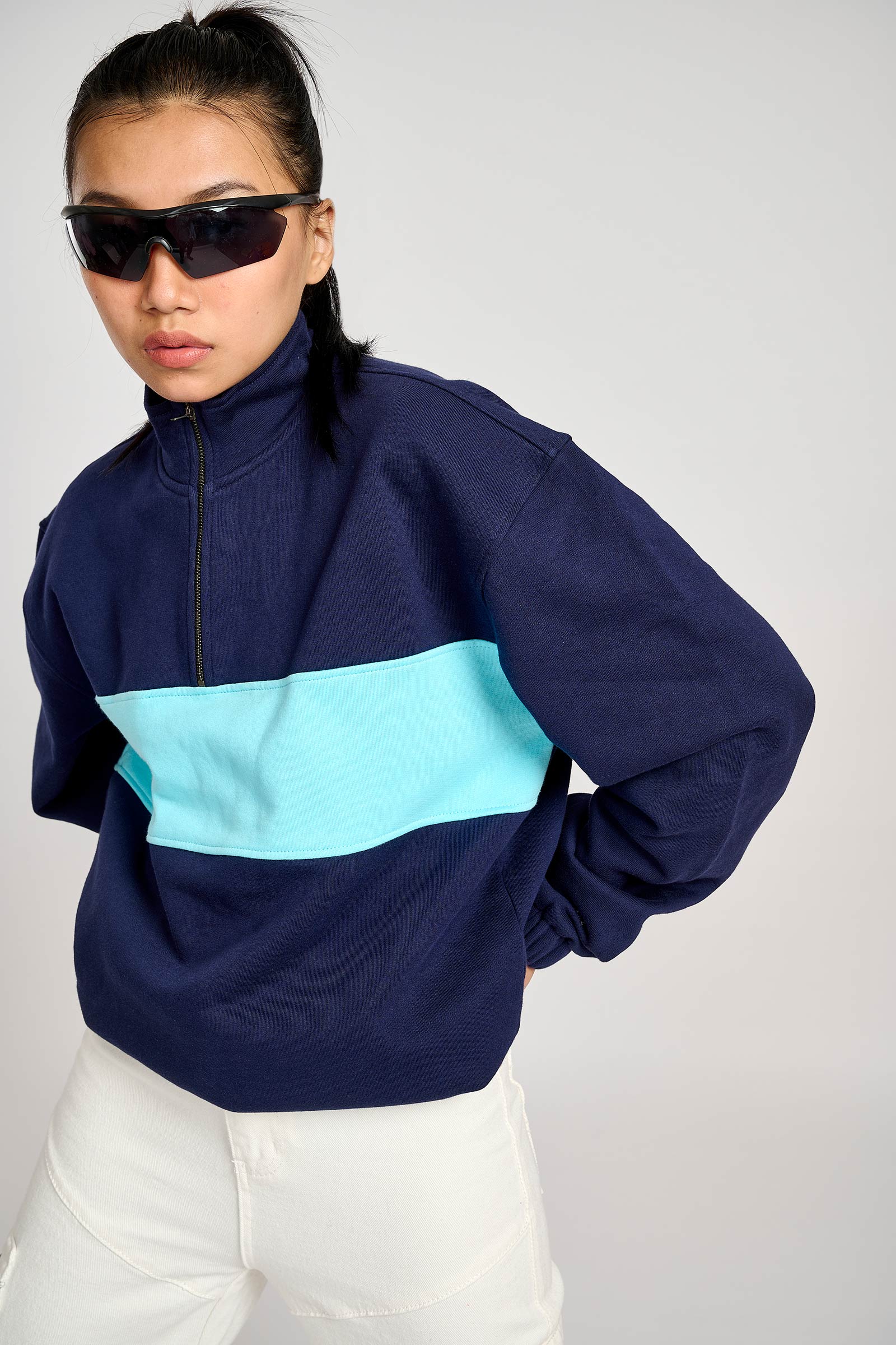 Two Blues Oversized Heavyweight High Neck Zipper - BonkersCorner
