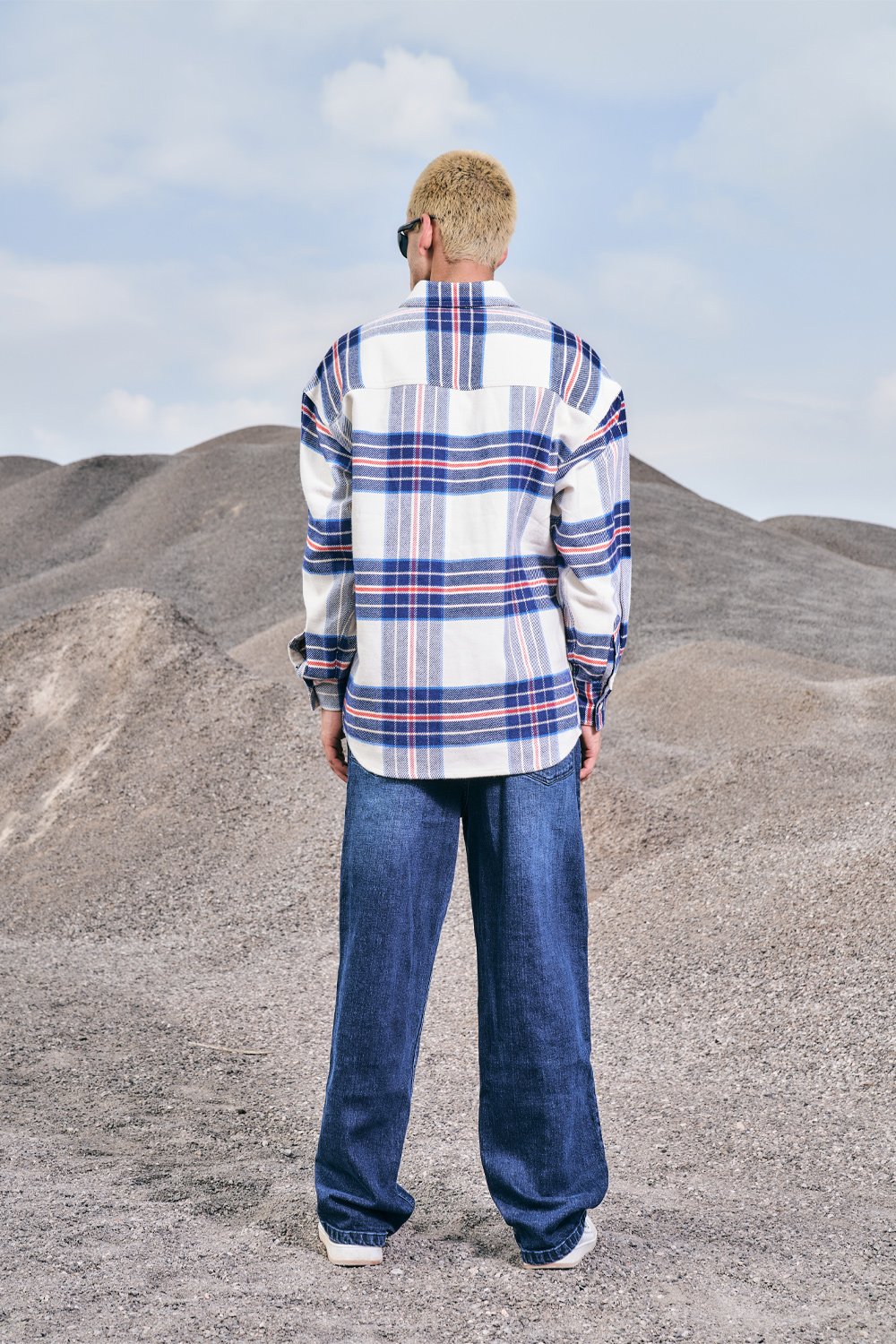 Vintage Blue Premium Thick-Thin Plaid Oversized Shirt - BonkersCorner