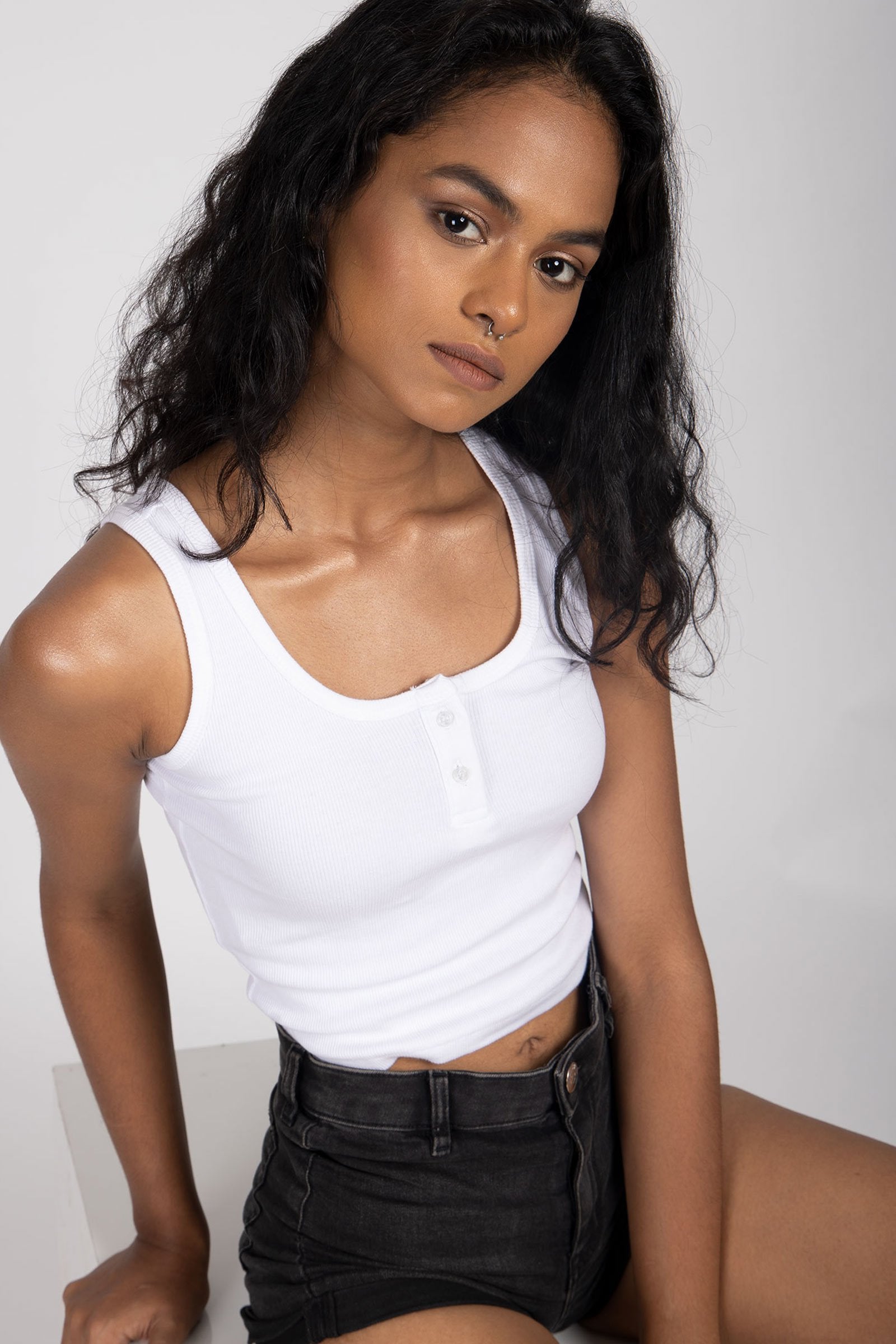White Button Ribbed T-Shirt - BonkersCorner